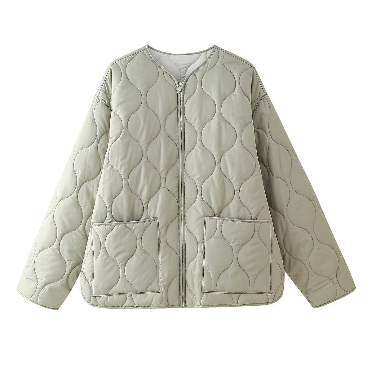 Onion Quilted Collarless Zip Jacket - Green