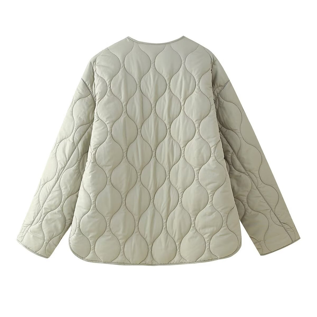 Onion Quilted Collarless Zip Jacket - Green - 1