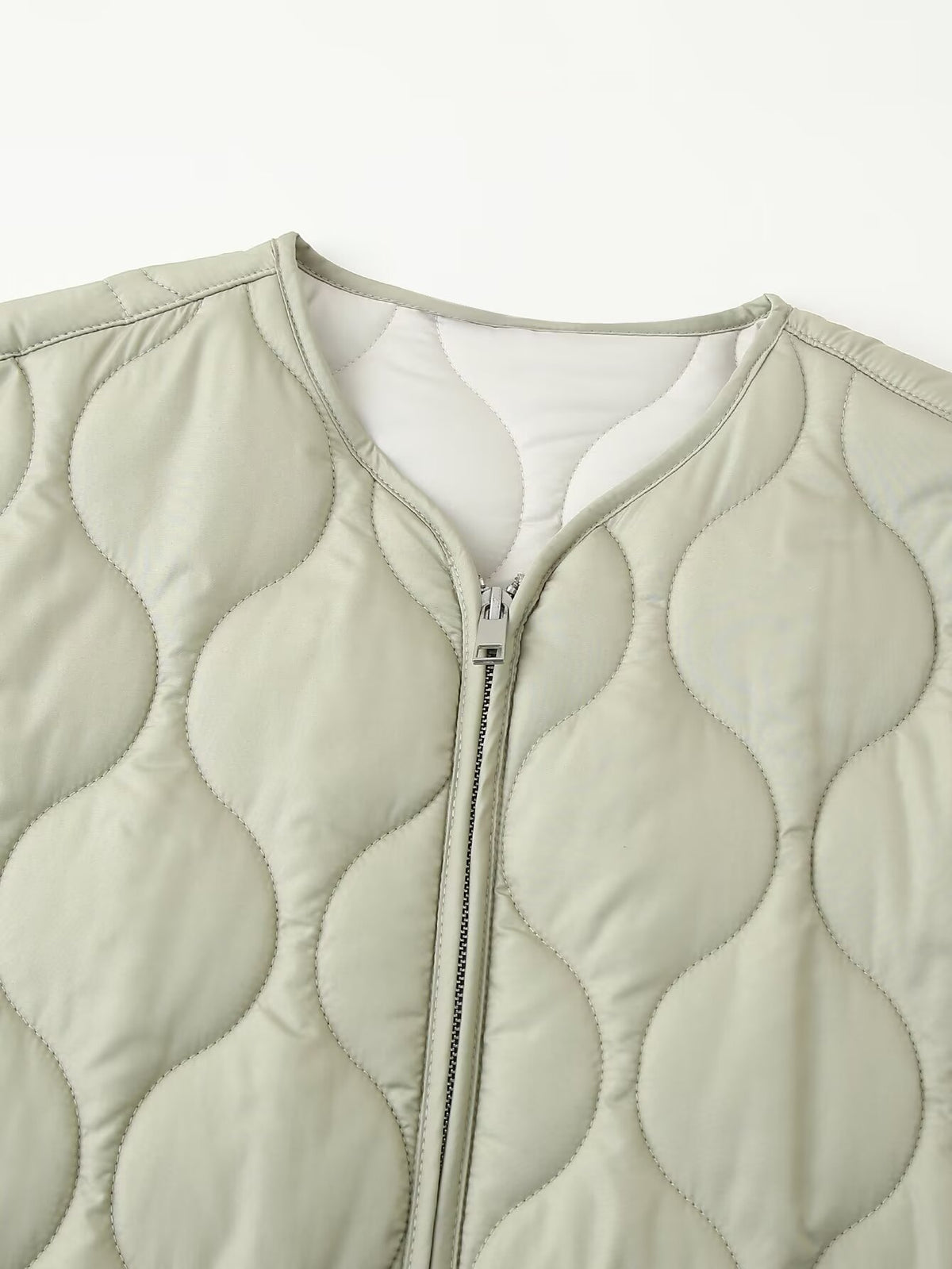 Onion Quilted Collarless Zip Jacket - Green - 2