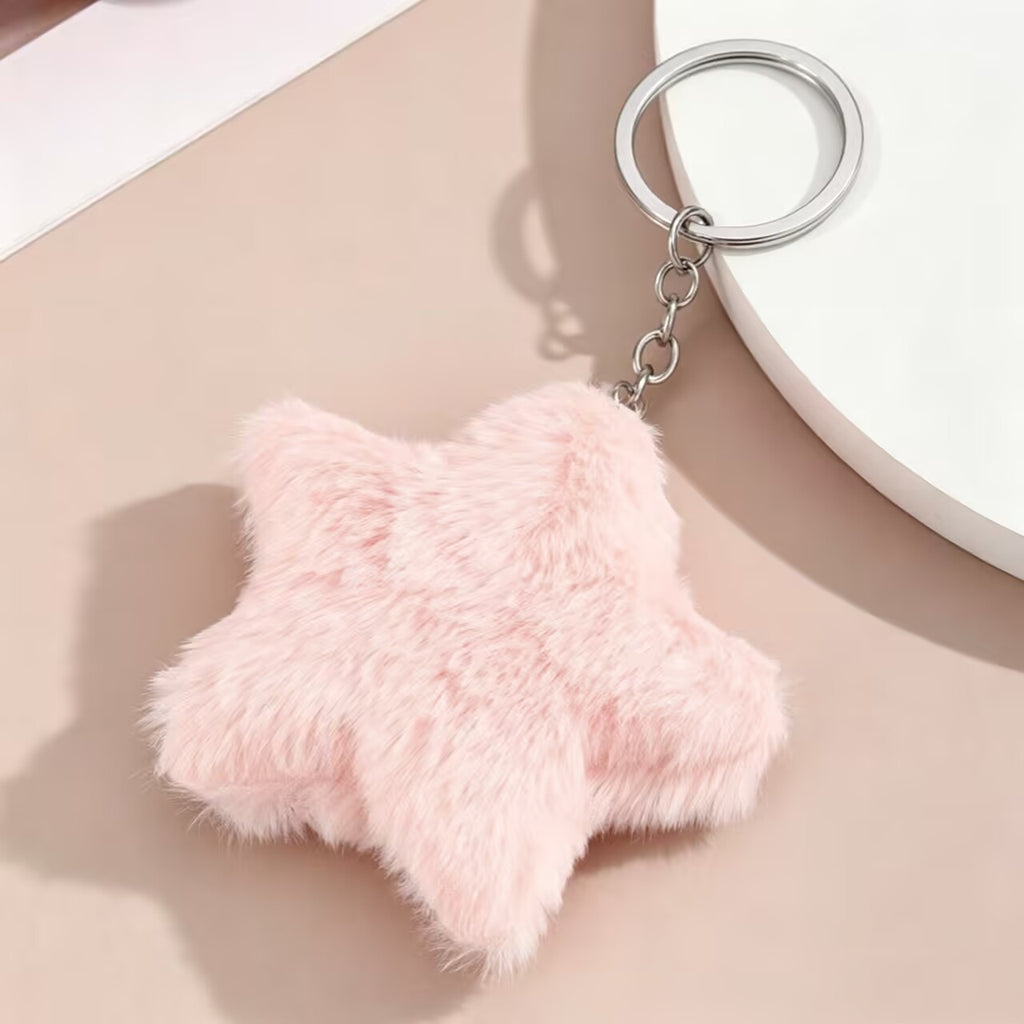 Soft Fluffy Plush Star Pom-Pom Keychain Bag Charm - K-Pink