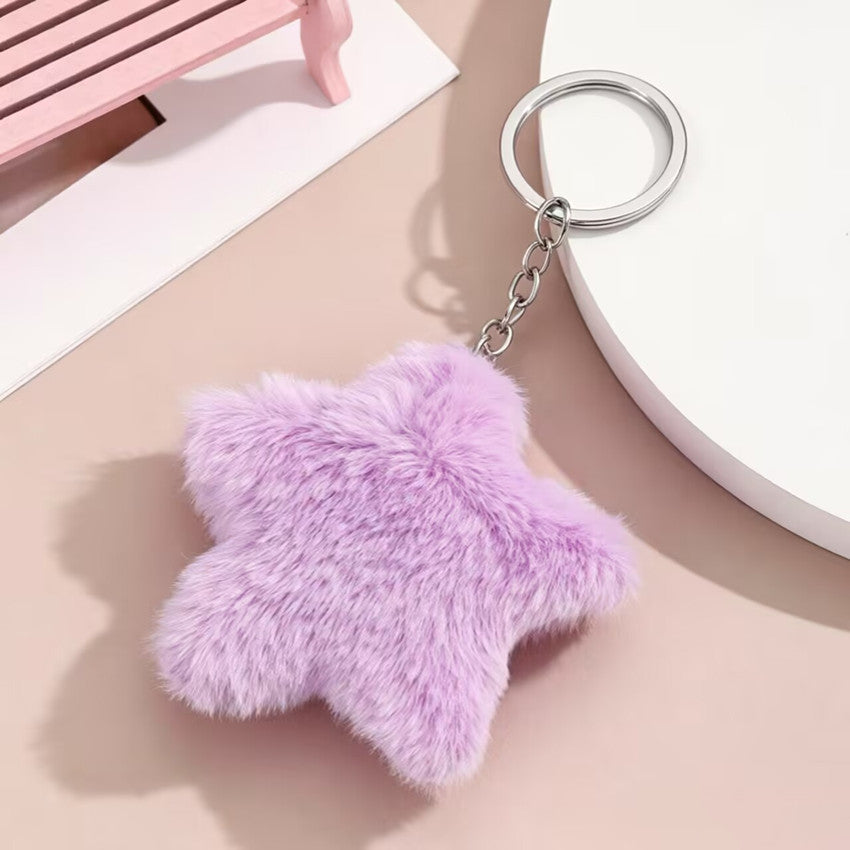 Soft Fluffy Plush Star Pom-Pom Keychain Bag Charm - Purple