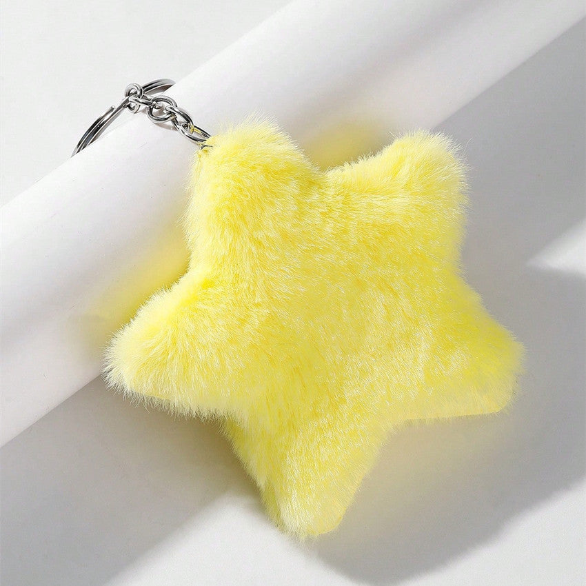 Soft Fluffy Plush Star Pom-Pom Keychain Bag Charm - Yellow