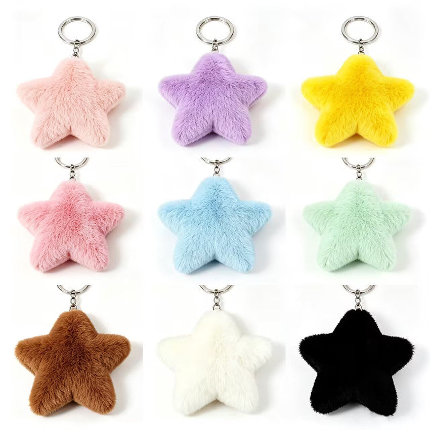 Soft Fluffy Plush Star Pom-Pom Keychain Bag Charm