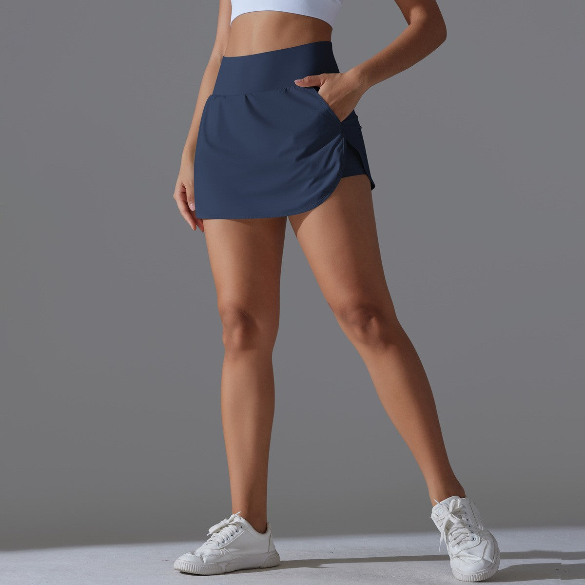 Curved Hem High Waist Tennis Skort With Pockets