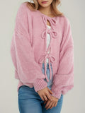 Chunky Bow Tie Front Knit Cardigan - Pink