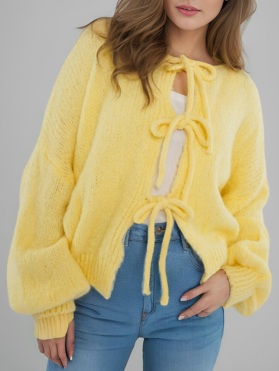 Chunky Bow Tie Front Knit Cardigan - view 1