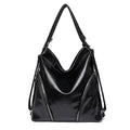 Glossy Crinkle Hobo Bag with Backpack Straps - Black