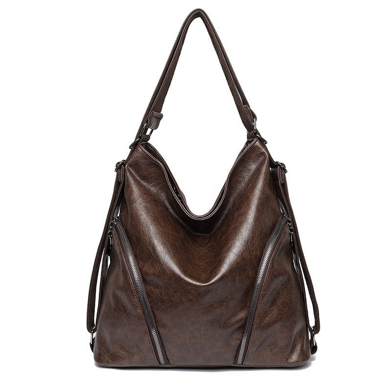 Glossy Crinkle Hobo Bag with Backpack Straps - Coffee