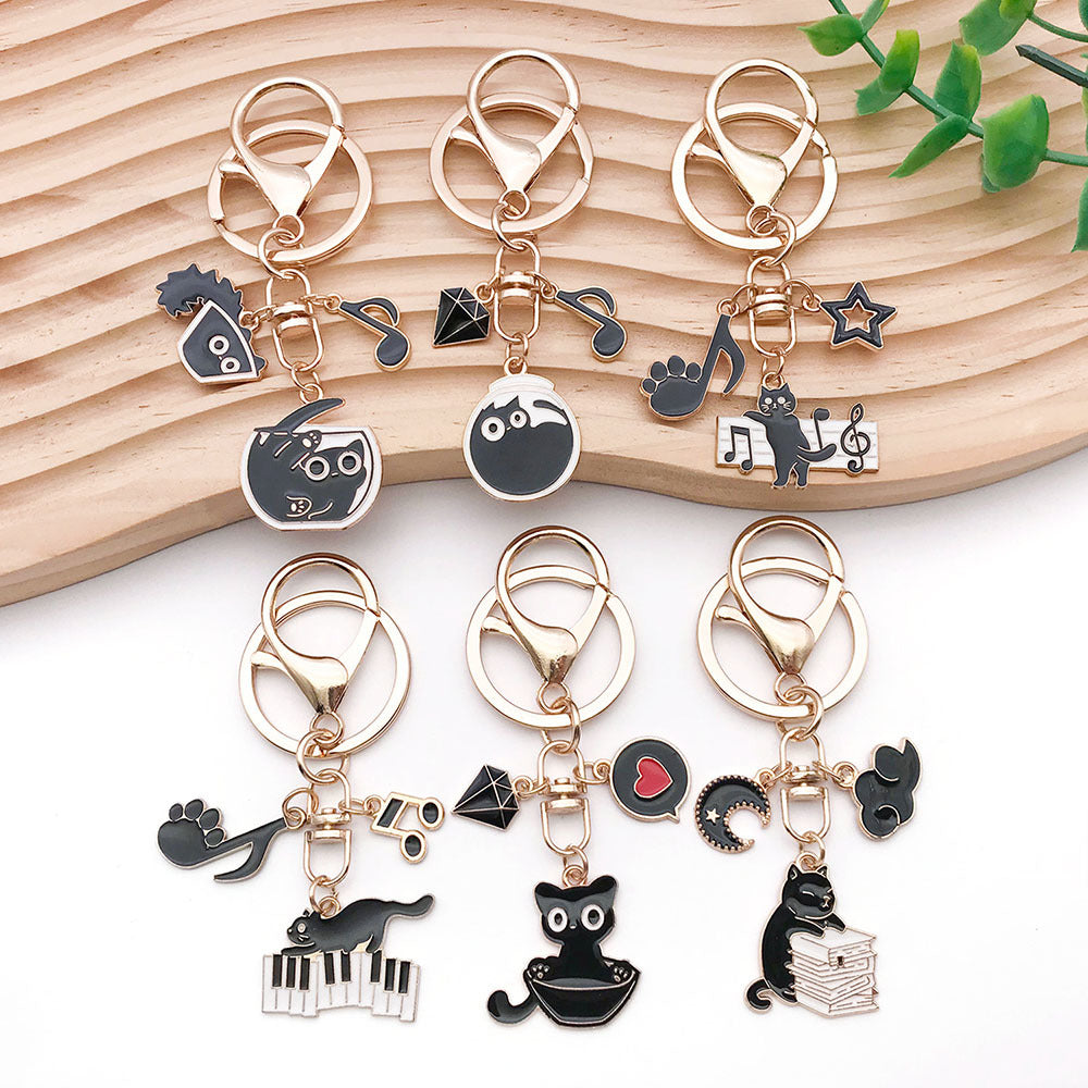 Cat Charm Keychain With Clip And Rings