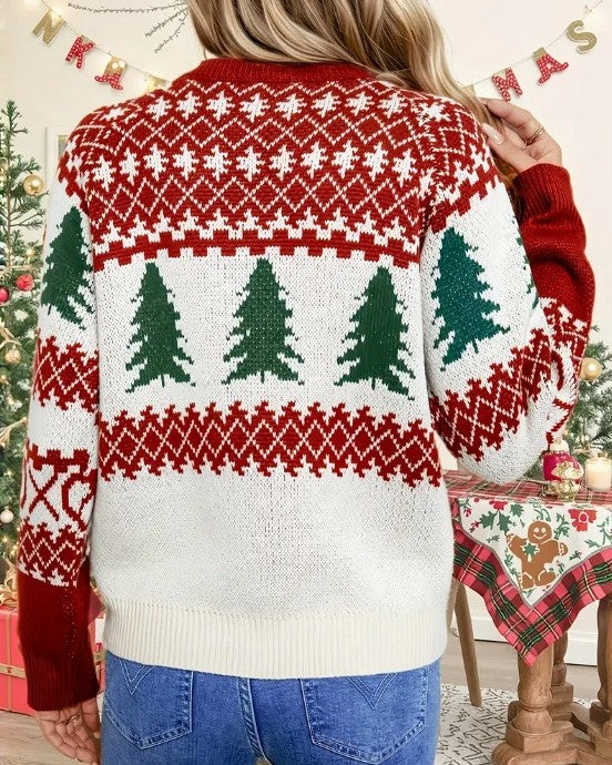 Festive Tree Fair Isle Crewneck Sweater - Red - 3