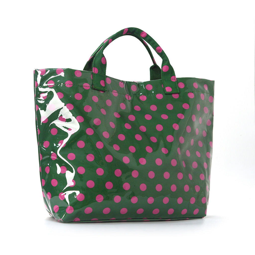 Glossy Polka Dot Shoulder Tote Bag - DGreen