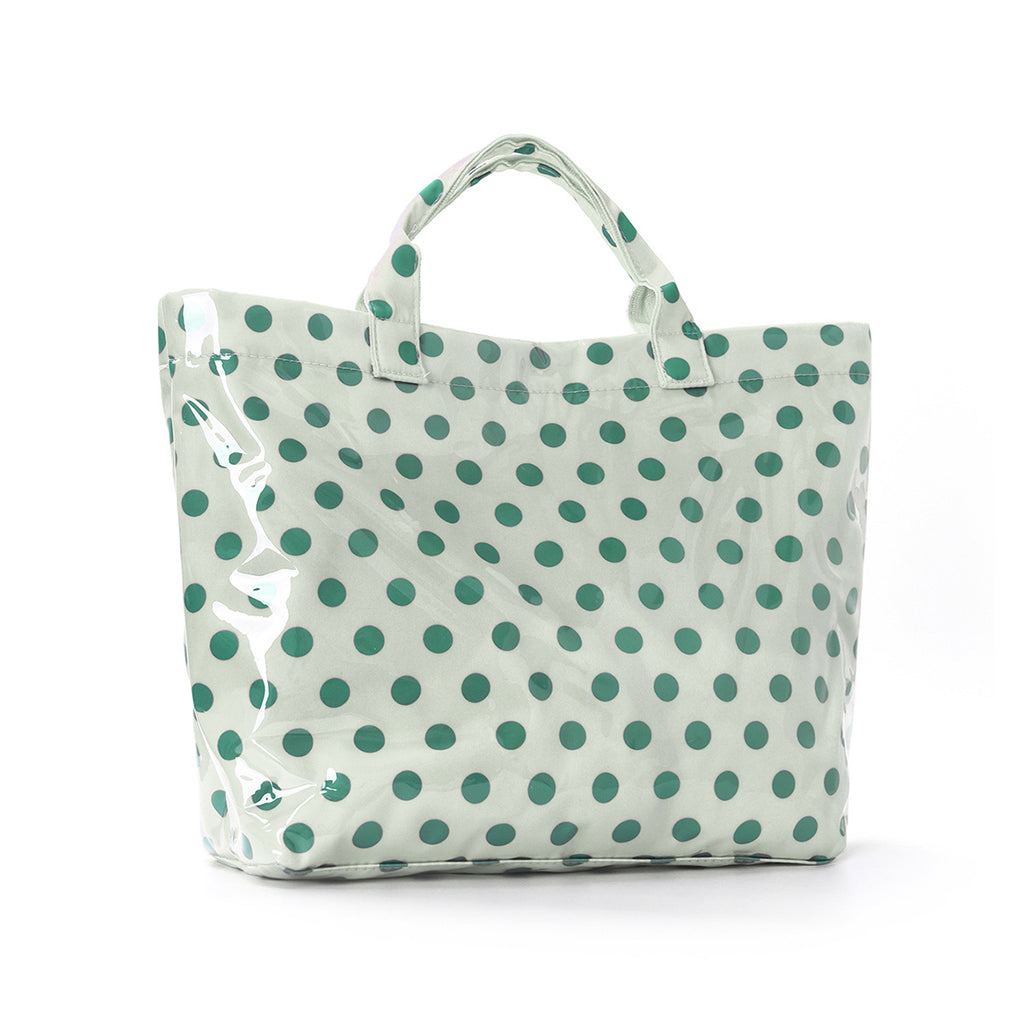 Glossy Polka Dot Shoulder Tote Bag - Green