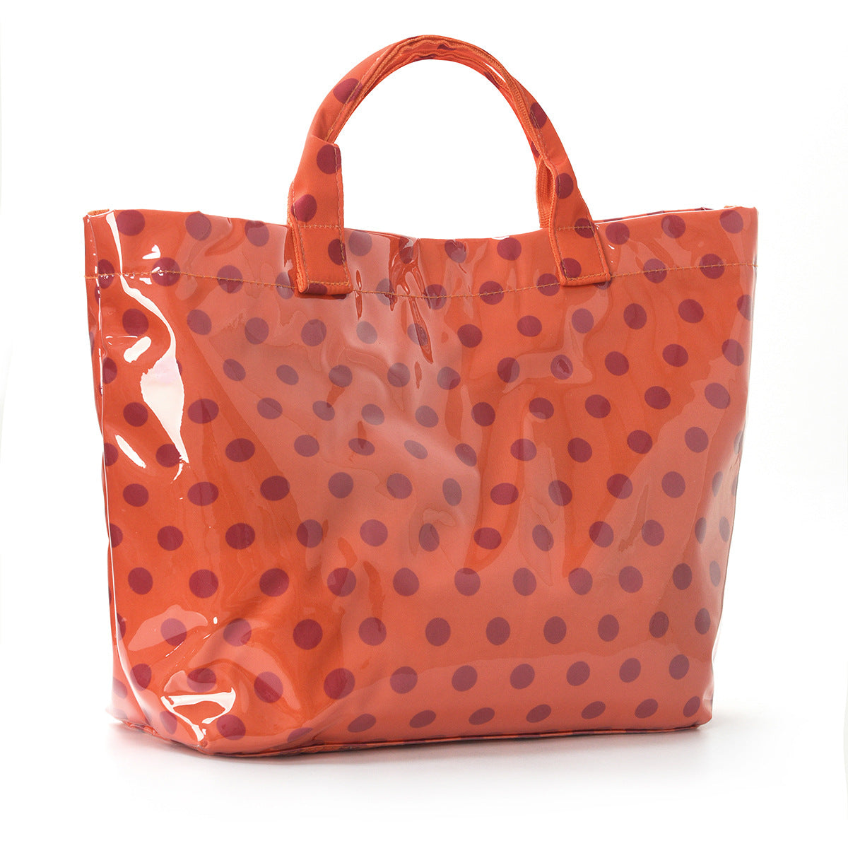 Glossy Polka Dot Shoulder Tote Bag - Orange