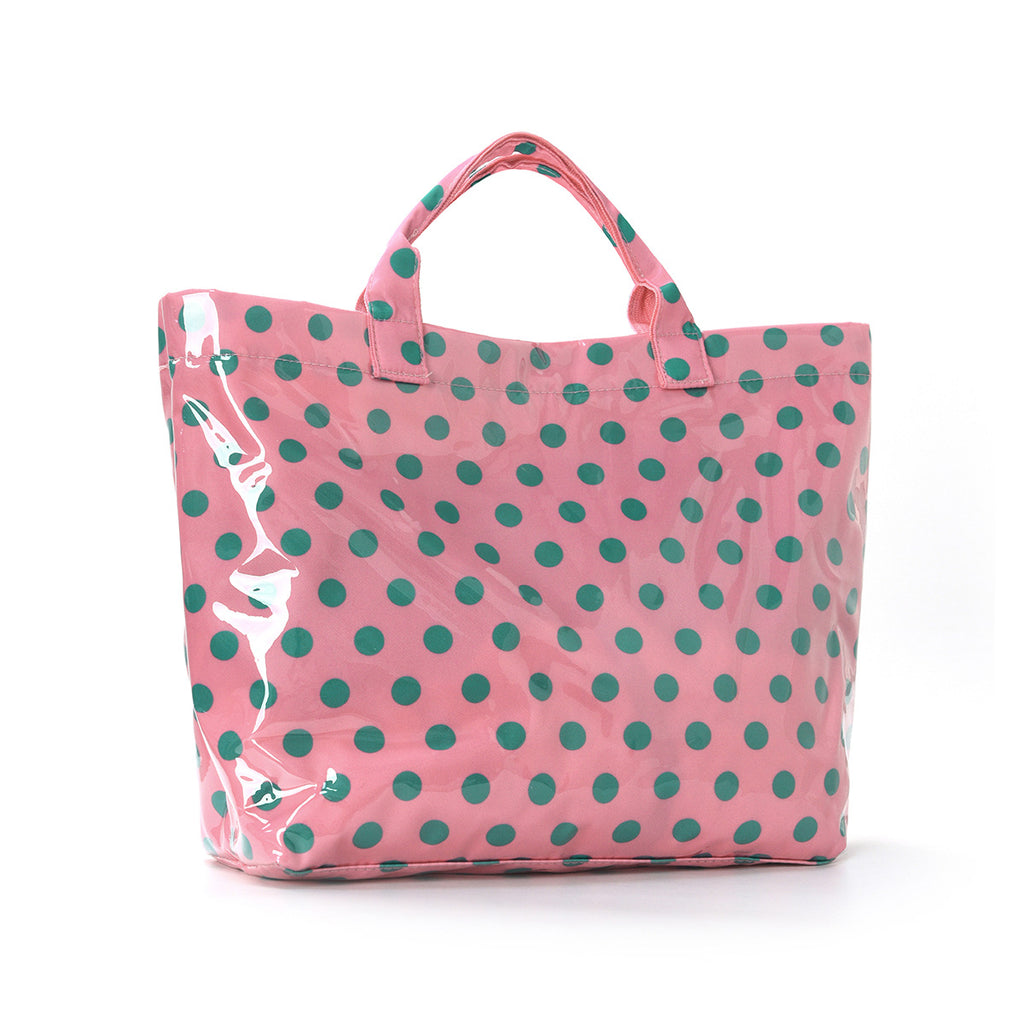 Glossy Polka Dot Shoulder Tote Bag - Pink - 1