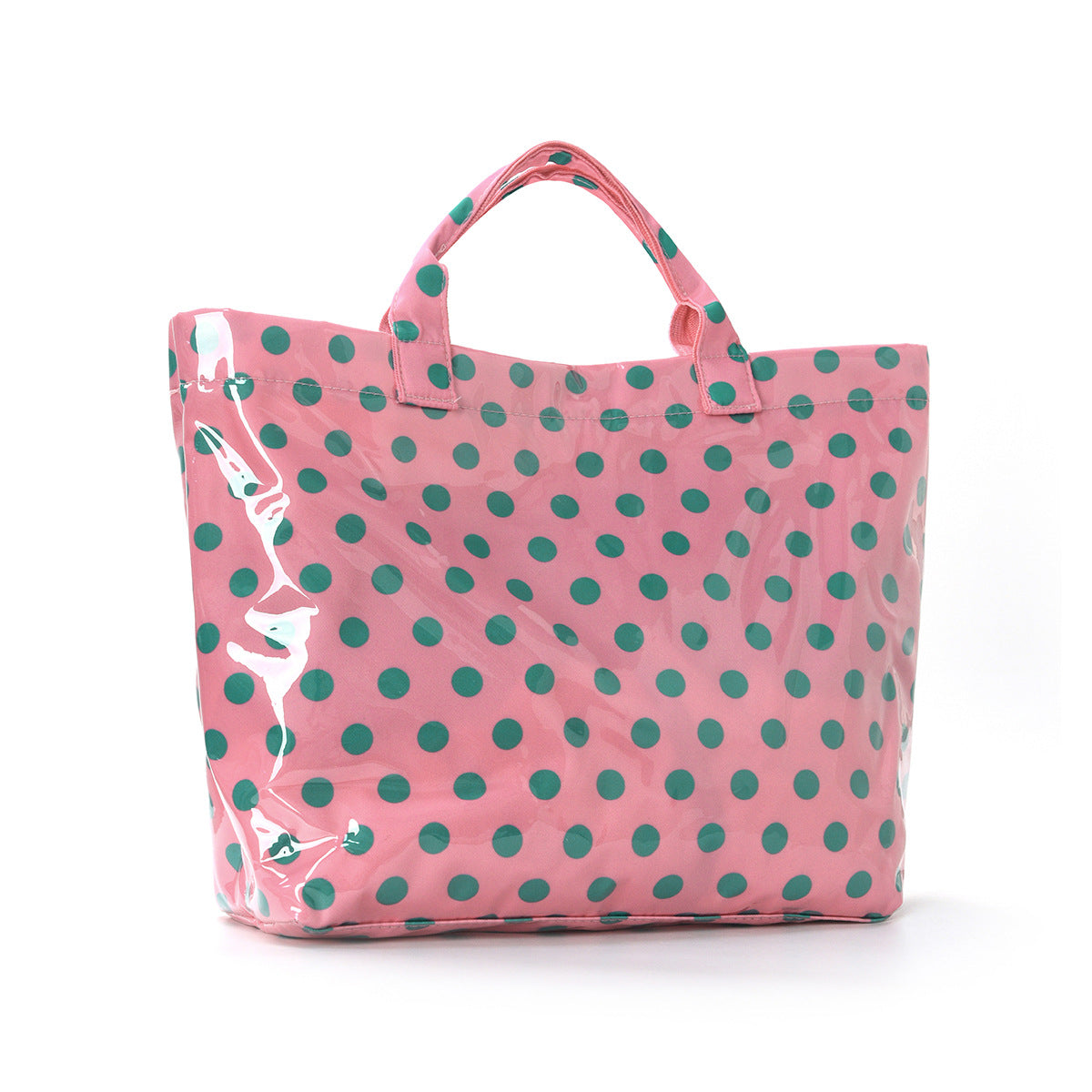 Glossy Polka Dot Shoulder Tote Bag - Pink - 1