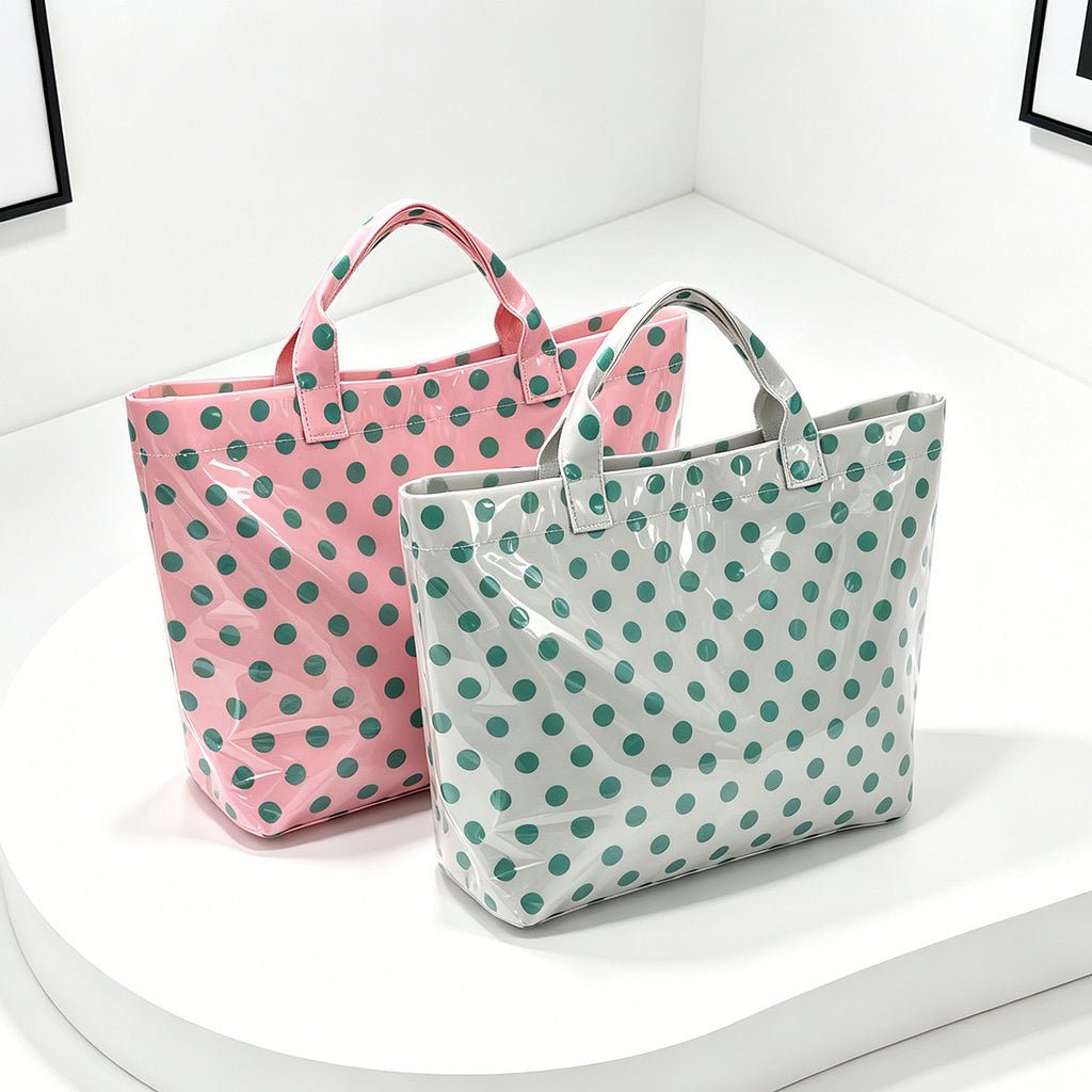 Glossy Polka Dot Shoulder Tote Bag - Pink - 3
