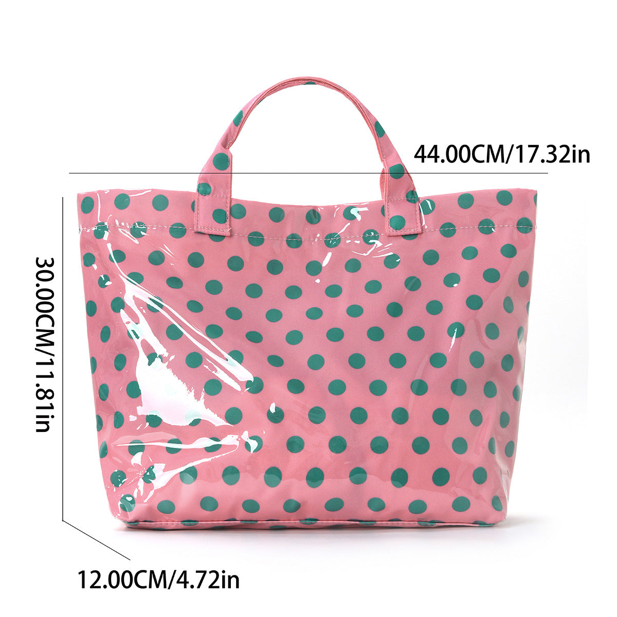 Glossy Polka Dot Shoulder Tote Bag - Pink - 4