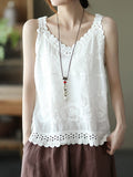 Embroidered Lace Trim V Neck Camisole - White