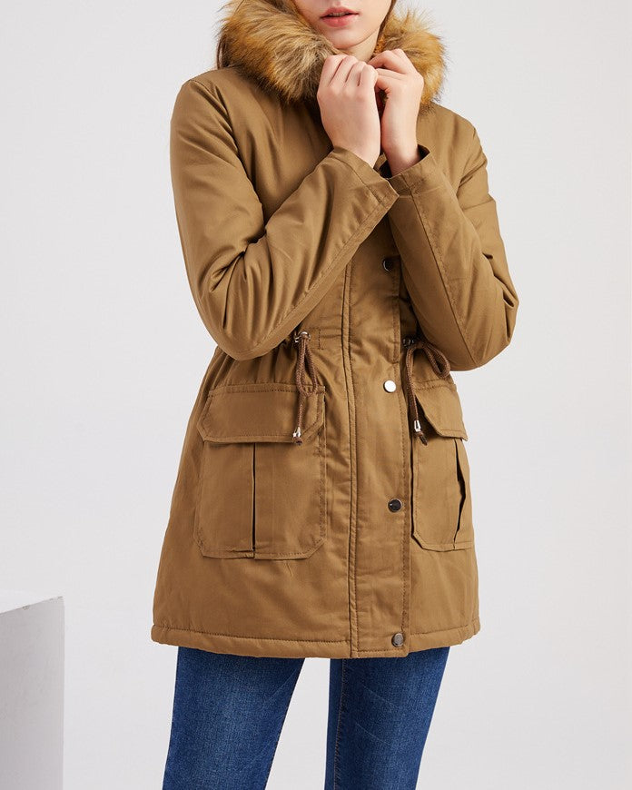 Faux Fur Lined Drawstring Waist Parka