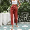 Belted Paperbag Waist Cropped Wide Leg Pants - Red