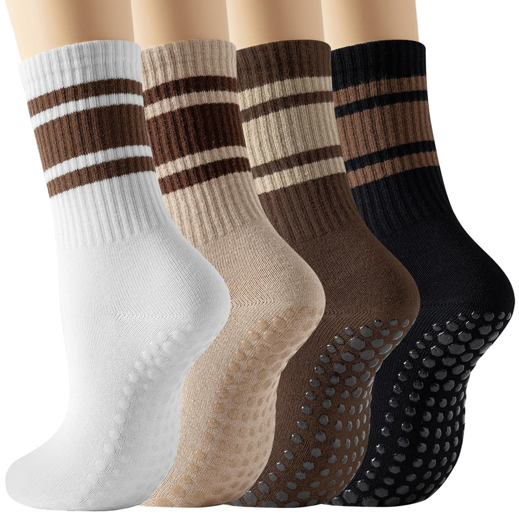 Varsity Stripe Cuff Non Slip Crew Socks - White - 1