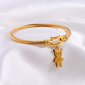 Teddy Bear Charm Cable Bangle Bracelet - Golden