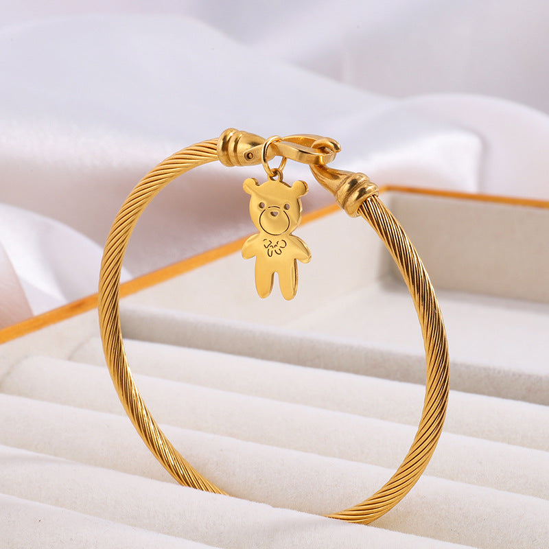 Teddy Bear Charm Cable Bangle Bracelet - view 1