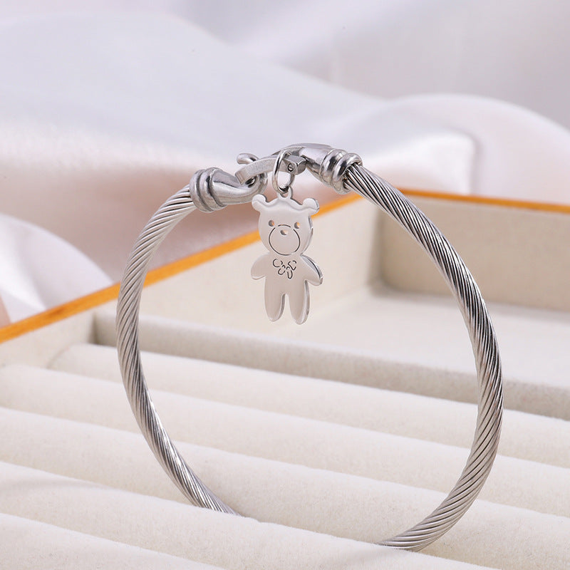 Teddy Bear Charm Cable Bangle Bracelet - view 2