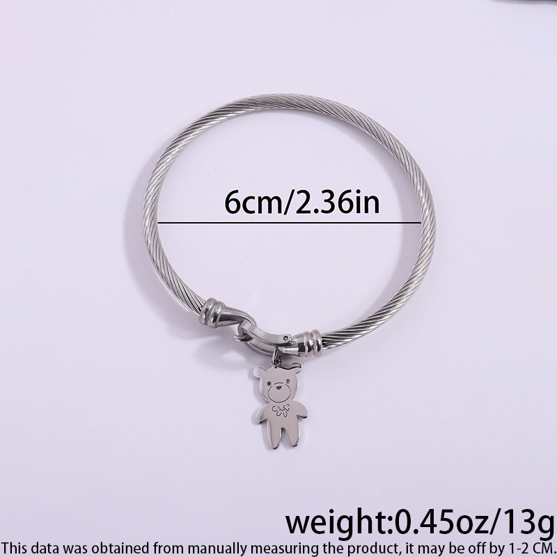 Teddy Bear Charm Cable Bangle Bracelet - view 3