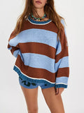 Bold Stripe Oversized Boxy Knit Sweater - Coffee
