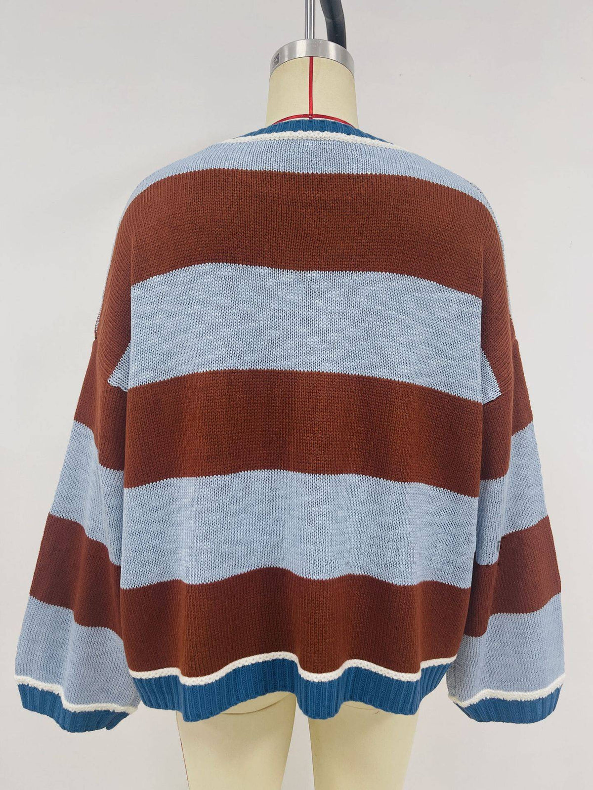 Bold Stripe Oversized Boxy Knit Sweater - Coffee - 2