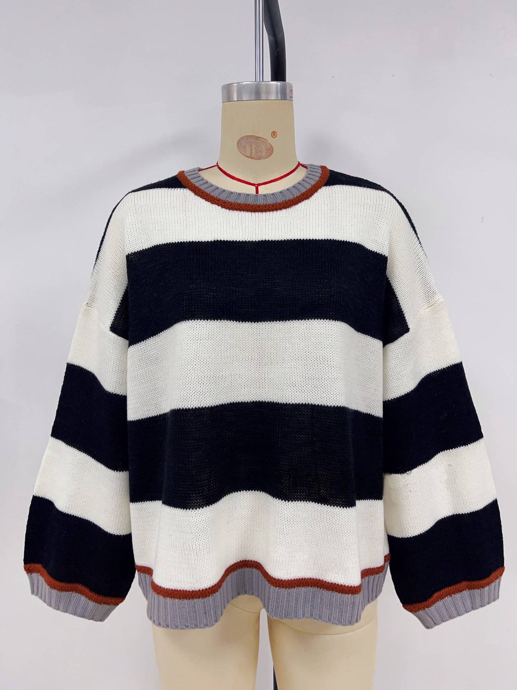 Bold Stripe Oversized Boxy Knit Sweater - white