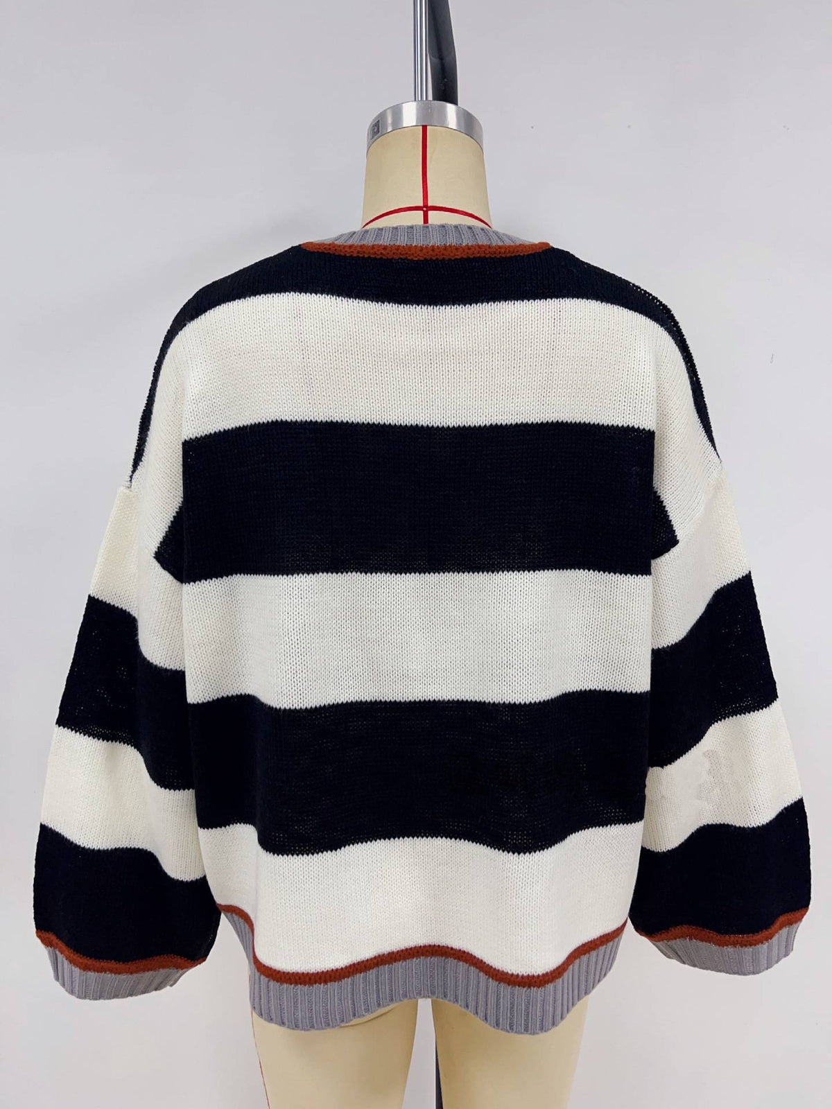 Bold Stripe Oversized Boxy Knit Sweater - white - 1