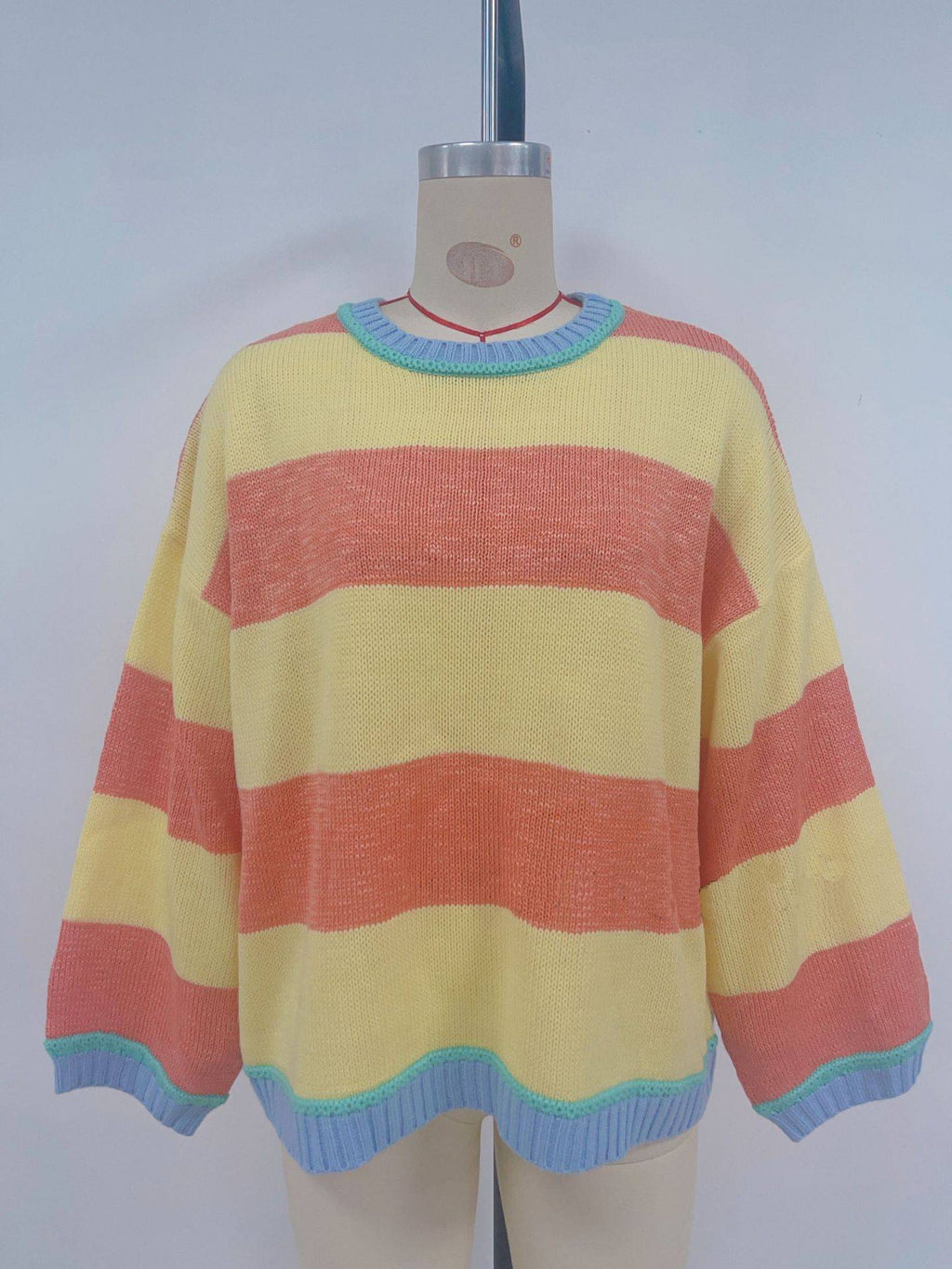 Bold Stripe Oversized Boxy Knit Sweater - yellow