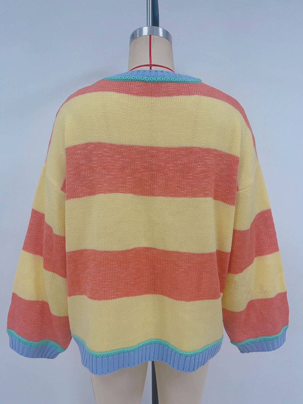 Bold Stripe Oversized Boxy Knit Sweater - yellow - 1