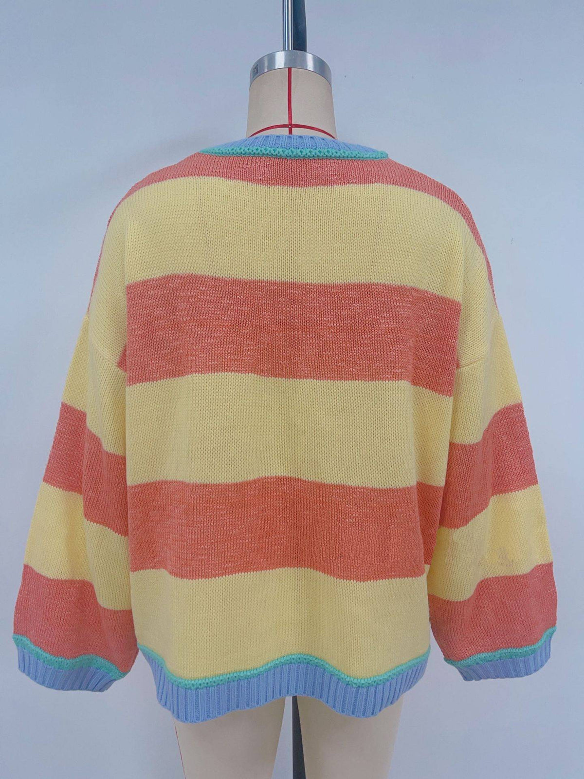 Bold Stripe Oversized Boxy Knit Sweater - yellow - 1