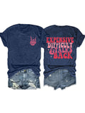 Retro Slogan Skeleton Hand Graphic Tee - Blue
