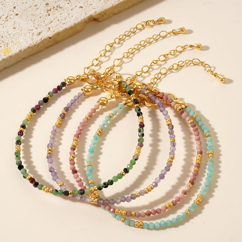 Dainty Gemstone Bead Bracelet With Extender Chain