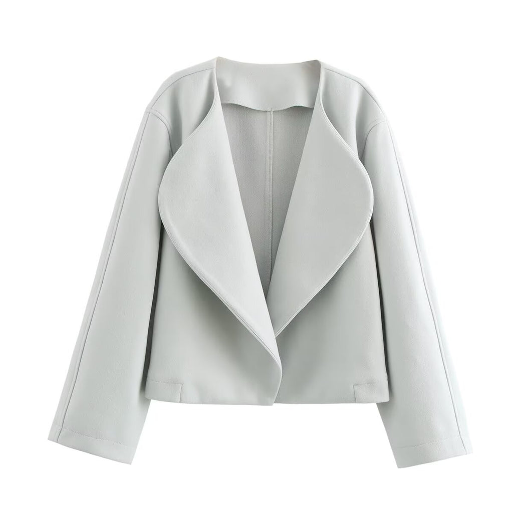 Oversized Waterfall Lapel Cropped Jacket - Grey