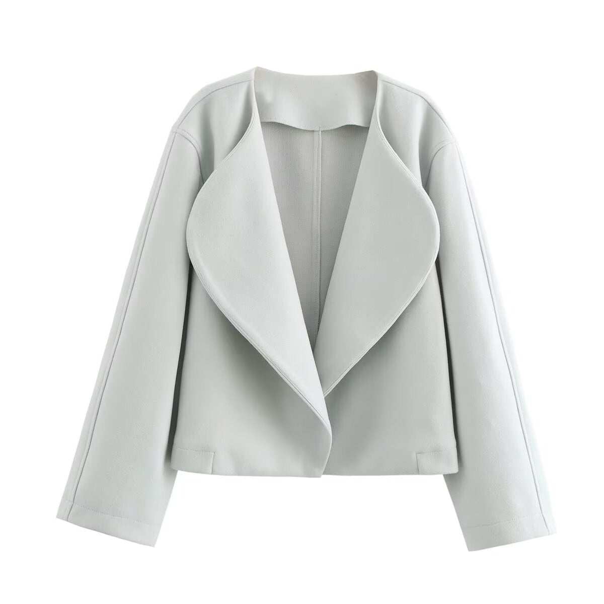 Oversized Waterfall Lapel Cropped Jacket - Grey