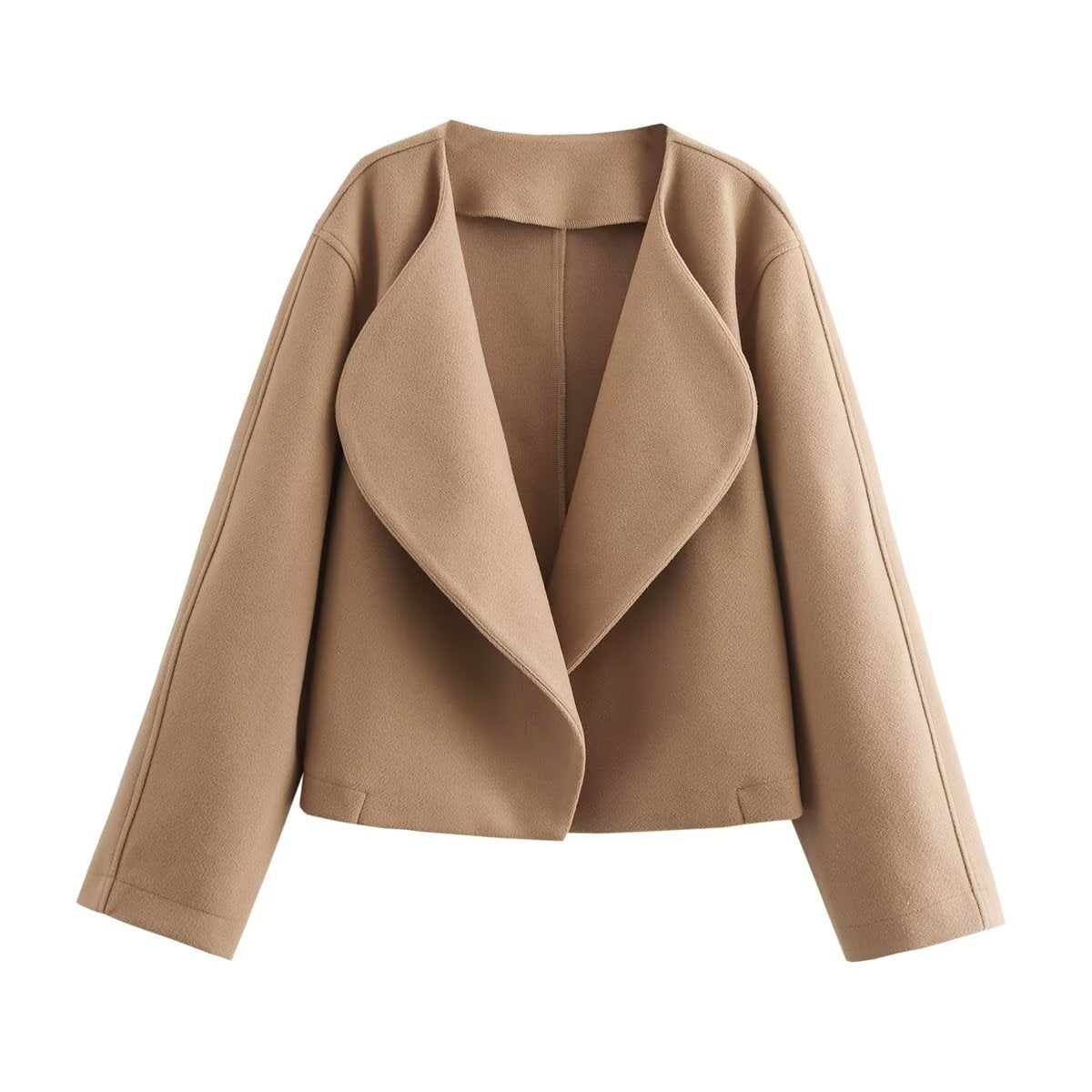 Oversized Waterfall Lapel Cropped Jacket - Khaki