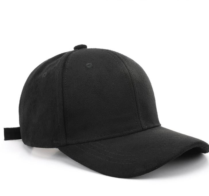 Brushed Faux Suede Baseball Cap with Adjustable Strap - Black
