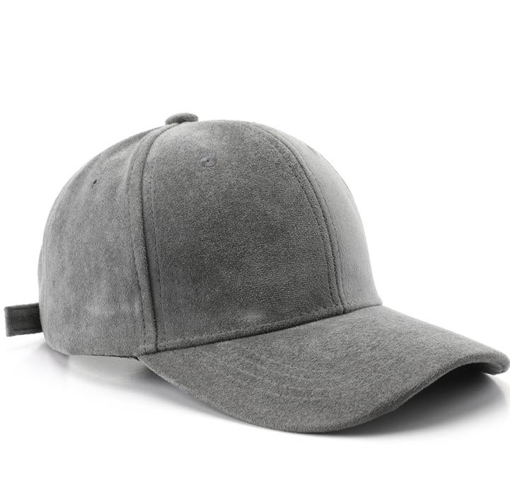 Brushed Faux Suede Baseball Cap with Adjustable Strap - Grey