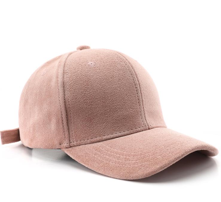 Brushed Faux Suede Baseball Cap with Adjustable Strap - Pink