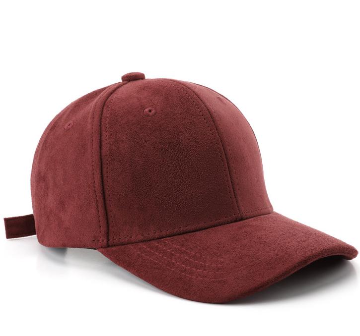 Brushed Faux Suede Baseball Cap with Adjustable Strap - Wine_Red