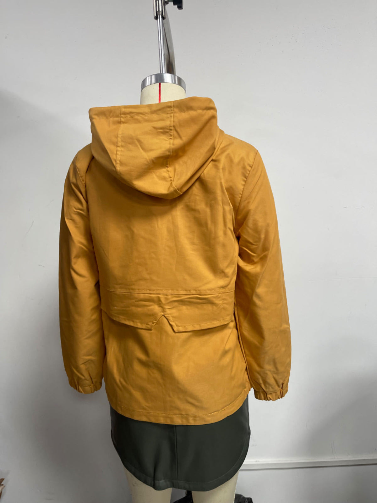 Hooded Zip Up Drawstring Waist Windbreaker - Yellow - 4