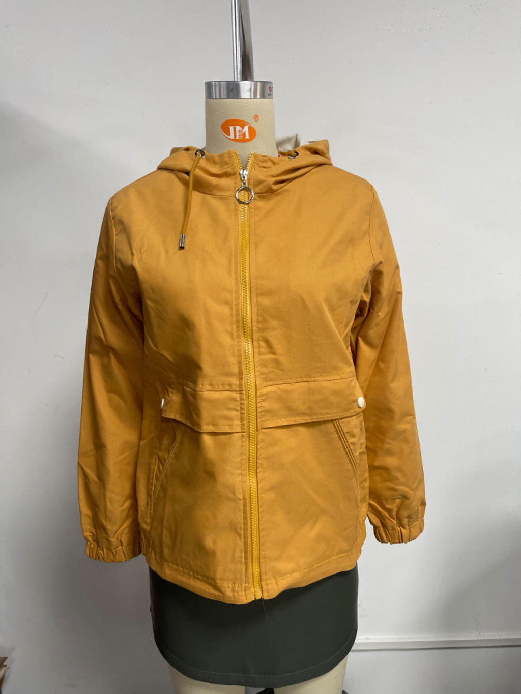 Hooded Zip Up Drawstring Waist Windbreaker - Yellow - 5