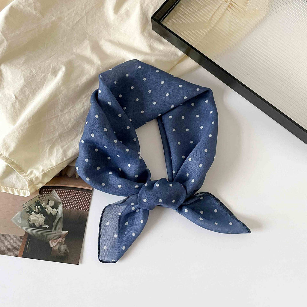 Vintage Polka Dot Bandana Neck Scarf - blue