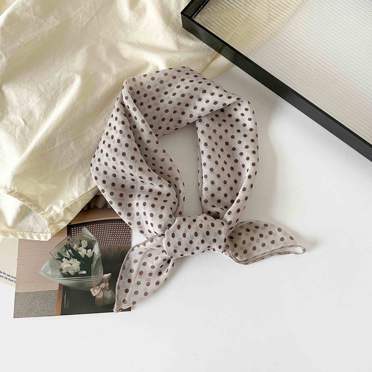 Vintage Polka Dot Bandana Neck Scarf - khaki01