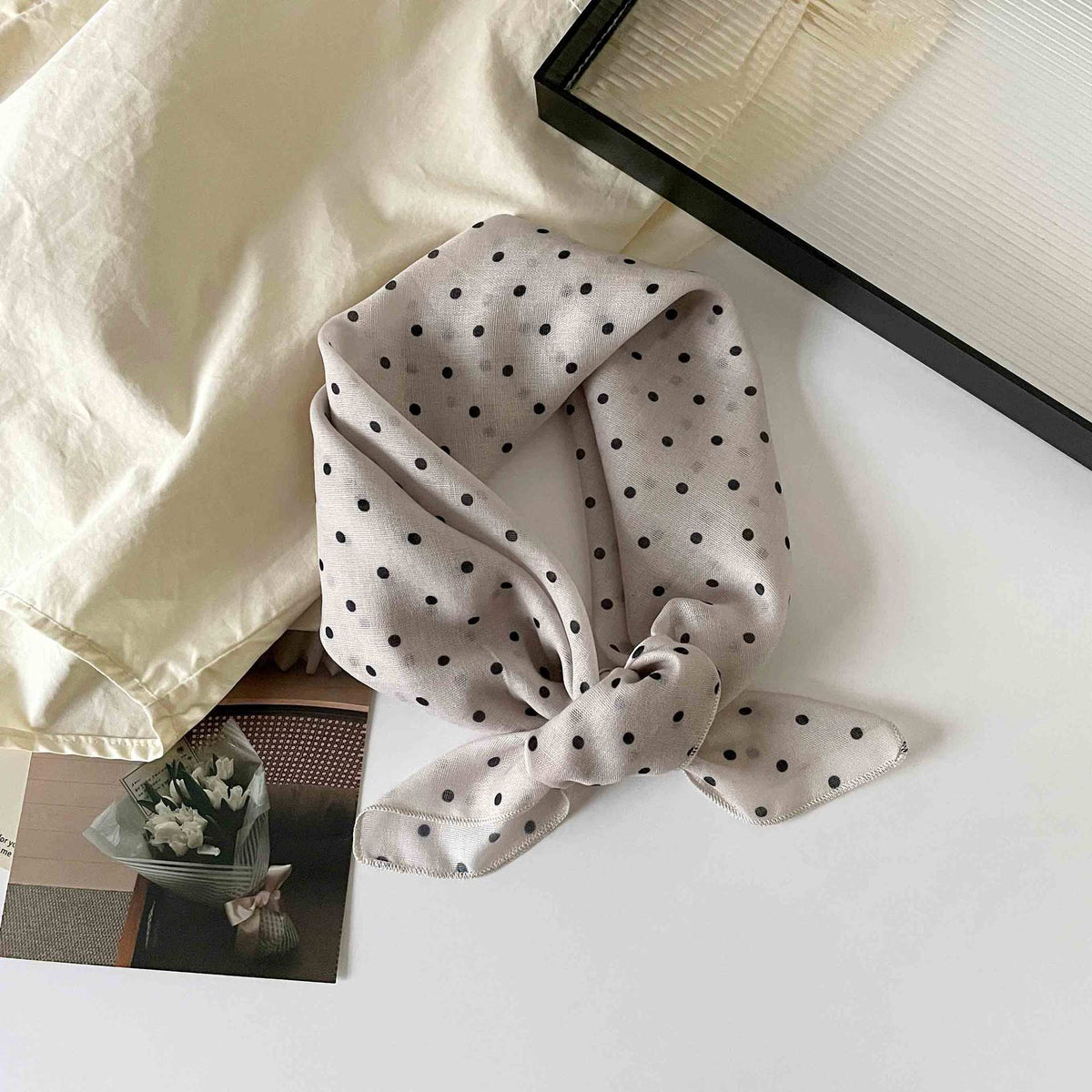 Vintage Polka Dot Bandana Neck Scarf - khaki02